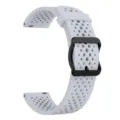 Detailed view of white perforated silicone watch strap with black metal buckle for smartwatches. - 22mm / Light Gray