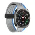 Silicone magnetic strap with ventilation holes for Samsung Galaxy Watch Ultra details. - Black Clasp / Grey Blue
