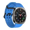 Silicone breathable watch strap replacement for smartwatch, comfortable multi-hole design. - Silver Clasp / Ocean Blue