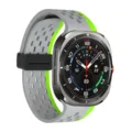 Compatible silicone watch band for Samsung Galaxy Watch Ultra, breathable multi-hole strap. - Silver Buckle / Grey Green