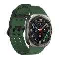 Breathable silicone watch strap replacement band for rugged smartwatch sports green style. - Silver Clasp / Dark Green
