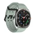 Breathable silicone watch strap for smartwatch, lightweight sports replacement band in green. - Silver Clasp / Grey Green