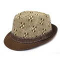 Men's stylish straw fedora hat summer sun protection casual beach jazz cap for outdoor wear. - M (56-58cm) / Brown