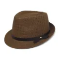 Chapeau Fedora en Paille de Papier Unisexe Été Plage Chapeau de Soleil Panama Marron Clair - M (56-58cm) / Marron