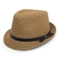 Chapeau fedora en paille de papier tissée unisexe, protection solaire d'été, vue détaillée. - M (56-58cm) / Kaki