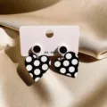 Black and white polka dot heart earrings with display card, stylish geometric chic jewelry. - Heart Dot