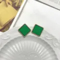 Green textured square earrings with gold rope trim, chic minimalist geometric ear studs jewelry. - Square Fruit Green
