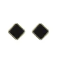 Vintage schwarze Ohrringe im quadratischen Design mit edler goldener Kordelrandfassung chic. - Quadratisch Schwarz