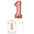 Ballon en aluminium chiffre 1 or rose avec carte d'emballage et paille pour anniversaire. - Chiffre 1 / 16" / Or rose