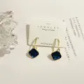 Elegante quadratische dunkelblaue Kristall Ohrhänger mit 925er Silberstecker für Damen - Saphirblau