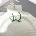 Elegant green enamel C-shaped hoop earrings with S925 silver post for women stylish wear - Grass Green