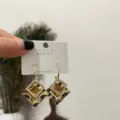 Korean chic geometric square crystal earrings with diamond pave and 925 silver post fashion - Champagne