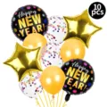 Vista dettagliata del set di 10 palloncini di Capodanno con stelle e coriandoli. - Set combinato per Capodanno da 10 pezzi 3