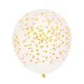 Palloncino in lattice trasparente con coriandoli dorati, dettaglio perfetto per festa. - Palloncini in lattice trasparenti con pois dorati