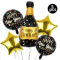 Kit de ballons du Nouvel An avec bouteille de champagne et étoiles déco fête 5pcs - Ensemble de Combinaison Nouvel An 2 / Set de 5 pièces