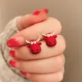 Süße rote Stier Ohrstecker für Damen, goldene Hörner Cartoon Tier Schmuck Geschenk chic. - Rotes Bullenauge