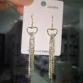 Elegant gold heart rhinestone long tassel earrings with S925 silver needles for women. - Heart Earring Hook