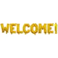Dettaglio di palloncini lettere dorate, decorazione welcome lucida per festa scuola. - Palloncini Welcome! oro