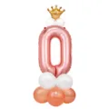 Vue détaillée de l'ensemble de colonne de ballon chiffre zéro couronne pour fête d'anniversaire. - Colonnes de chiffres or rose 32 pouces 0