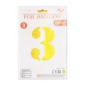 Vue détaillée de la carte d'emballage du ballon en aluminium doré numéro 3 et tailles. - Chiffre 3 / 40 Pouces / Or