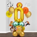 Ensemble de ballons de fete d'animaux de foret avec ballon chiffre dore anniversaire - Ensemble de Colonne d'Animaux (0) / 26 PCS
