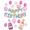 Set di palloncini per feste di compleanno con bottiglia di champagne e lettere colorate. - Set di compleanno sfumato