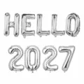 Set de ballons en aluminium argentes HELLO 2027 pour decoration de fete du Nouvel An. - 16" / Argent