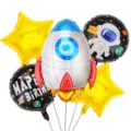 Set di palloncini in alluminio tema spazio 5 pezzi astronauta razzo festa compleanno - Set di palloncini rotondi a razzo