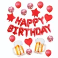 Set di palloncini di compleanno rossi con lettere Happy Birthday, stelle, cuori e boccali. - Set di Compleanno Rosso