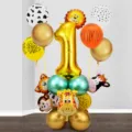 Ensemble de ballons de fête animaux de la jungle avec grand ballon chiffre 1 anniversaire - Ensemble de Colonne d'Animaux (1) / 26 PCS