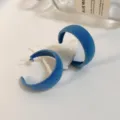 Blue velvet hoop earrings, vintage chic exaggerated retro autumn winter fashion jewelry for women. - Sky Blue