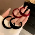 Vintage velvet hoop earrings large C-shaped statement ear jewelry for women red black set - Black