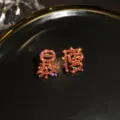 Rode strass stenen rijkdom Chinese karakters oorbellen stijlvolle mode sieraden elegante accessoires - "Gewichtsverlies" met rode strass