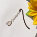 Vintage metal bookmark with teardrop crystal pendant and bead chain for reading lovers gifts - Teardrop Pendants - Antique Bronze