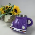 Beetle shaped coffee mug creative purple car ceramic cup with stainless steel liner for coffee lovers - Purple