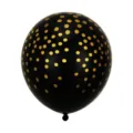 Vista dettagliata di un palloncino in lattice nero con pois dorati per feste ed eventi. - Palloncini in lattice a pois neri