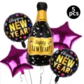Kit de ballon aluminium Nouvel An 5 pcs bouteille de champagne etoile decoration fete - Ensemble de Combinaison Nouvel An 4 / Set de 5 pièces