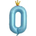 Vue detaillee du ballon en aluminium chiffre 0 bleu avec couronne dore pour decoration de fete. - Nombre 0 (Couronne Jointe) / L / Bleu