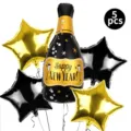Nouvel An Ballon Set Bouteille de Champagne et Ballons Étoiles 5Pcs Décoration Fête - Ensemble de Combinaison Nouvel An 10 / Set de 5 pièces