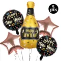 Ensemble de ballons Nouvel An decoration bouteille de champagne et etoiles 5pcs pack - Ensemble de Combinaison Nouvel An 9 / Set de 5 pièces