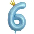 Ballon aluminium chiffre 6 bleu avec couronne dorée, parfait pour déco anniversaire. - Nombre 6 (Couronne Jointe) / L / Bleu