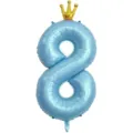 Vue détaillée du ballon aluminium bleu chiffre 8 de 40 pouces avec couronne pour anniversaire. - Nombre 8 (Couronne Jointe) / L / Bleu