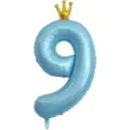 Gros plan sur le ballon aluminium chiffre 9 bleu avec couronne or pour decoration fete. - Nombre 9 (Couronne Jointe) / L / Bleu