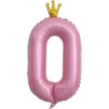 Ballon aluminium chiffre 0 rose avec couronne doree pour decoration fete d'anniversaire. - Nombre 0 (Couronne Jointe) / 40 Pouces / Rose