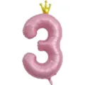 Ballon chiffre 3 en aluminium rose avec couronne doree pour decoration de fete d'anniversaire. - Nombre 3 (Couronne Jointe) / 40 Pouces / Rose