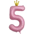 Ballon chiffre 5 rose de 40 pouces avec couronne doree pour decoration de fete d'anniversaire. - Nombre 5 (Couronne Jointe) / 40 Pouces / Rose