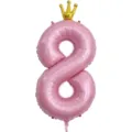Gros plan ballon aluminium chiffre 8 rose avec couronne or pour decoration fete. - Nombre 8 (Couronne Jointe) / 40 Pouces / Rose