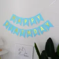 Guirlande anniversaire bleue décoration fête, lettres dorées brillantes papier festonné. - Banderole Happy Birthday bleue