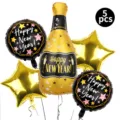 Kit de ballons en aluminium du Nouvel An bouteille de champagne et etoiles 5pcs - Ensemble de Combinaison Nouvel An 6 / Set de 5 pièces