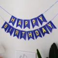 Bannière en papier queue d'aronde bleu Happy Birthday, déco de fête feuille d'or - Banderole Happy Birthday bleu roi